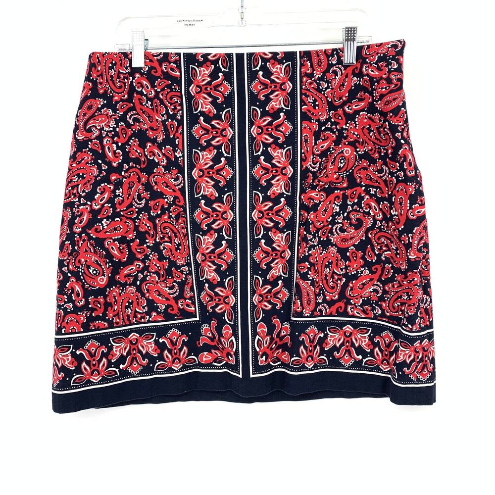 Talbots A-Line Mini Skirt Womens Size 14P Navy Blue Red Floral Print